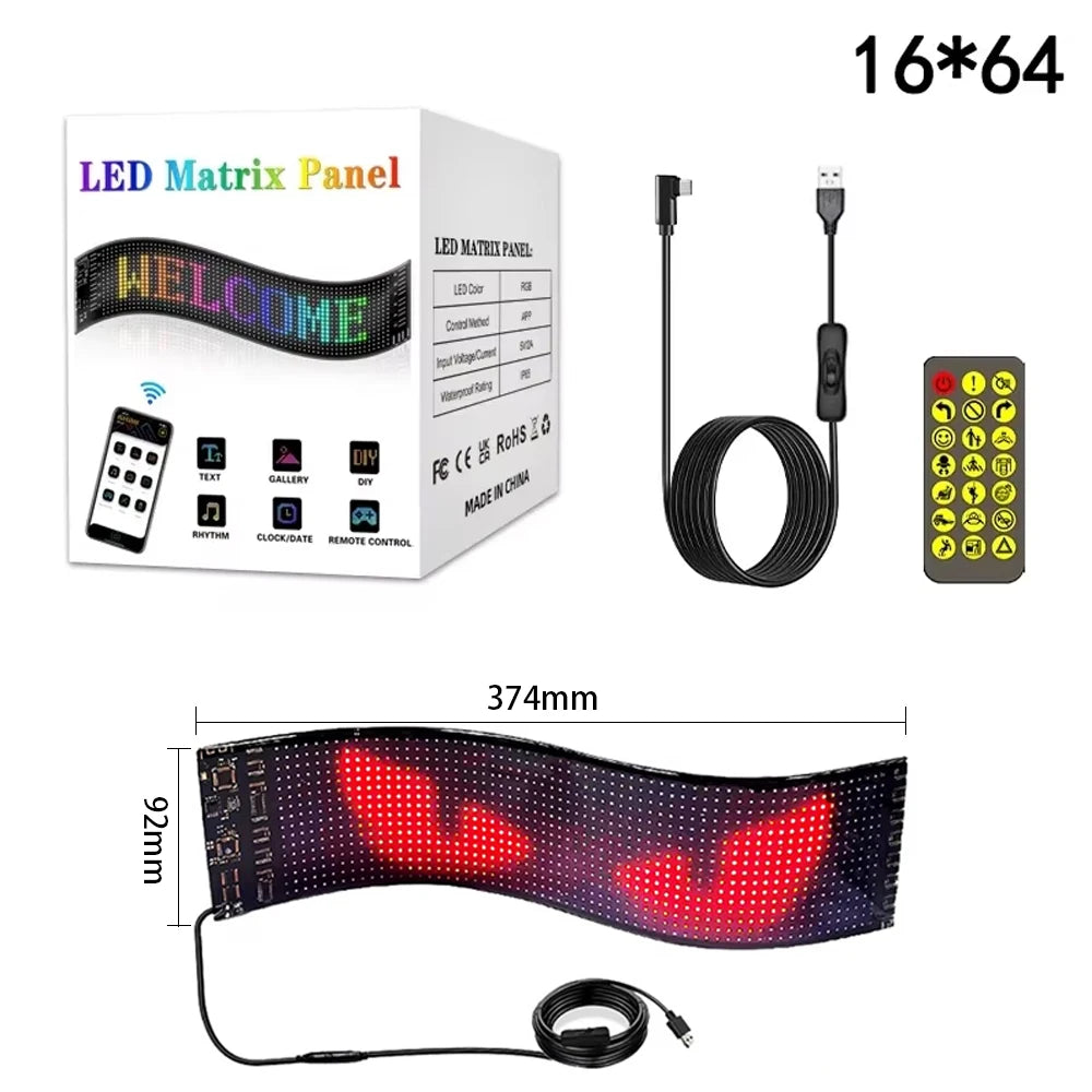 Affichage à LED pour camion, panneau d'affichage de voiture, panneau de matrice à LED, contrôle par application Bluetooth, écran flexible programmable, éclairage de voiture à LED