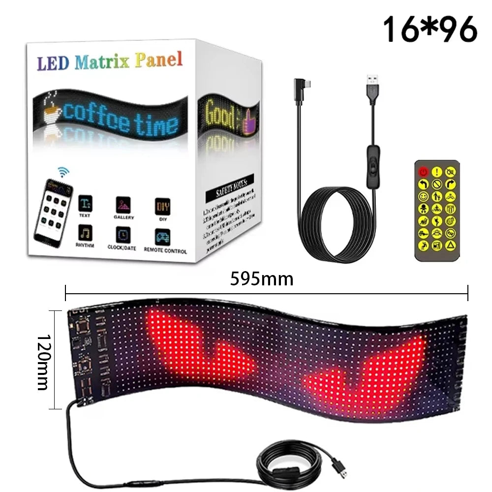 Affichage à LED pour camion, panneau d'affichage de voiture, panneau de matrice à LED, contrôle par application Bluetooth, écran flexible programmable, éclairage de voiture à LED